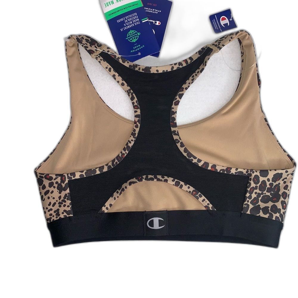 Champion NWT Leopard Print Absolute Medium Impact Sports Bra Tan Black Size S - Picture 2 of 7